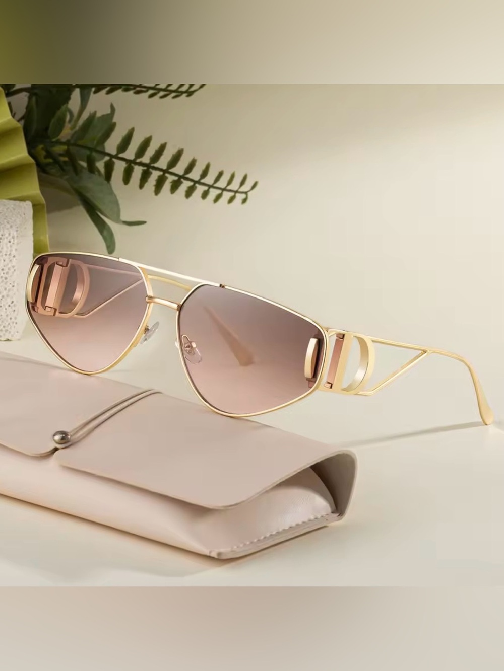Others Follow Gold Frame Pink Gradient Sunglasses
